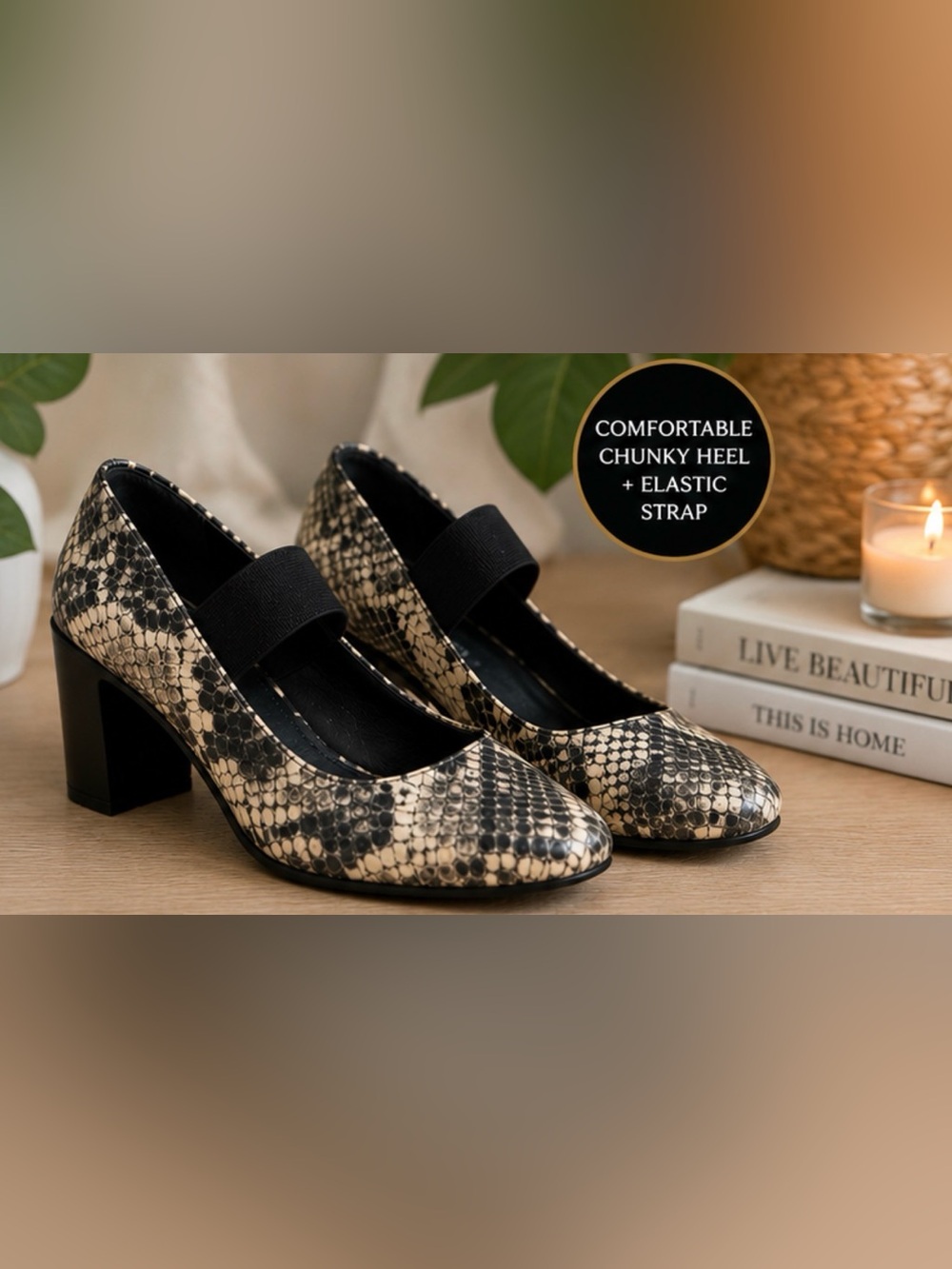 Shoe Dazzle Snakeskin Mary Jane Chunky Heel Pumps Size 7.5M - Picture 2 of 6